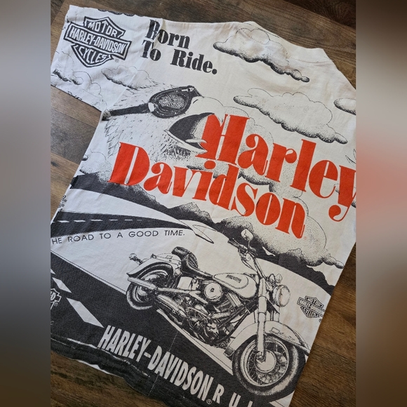 Harley Davidson Vintage 90's Men's Born To Ride All Over Print T-Shirt Size XL - Picture 3 of 10